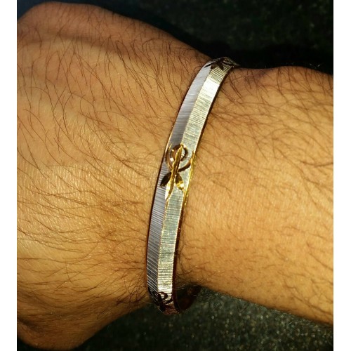 Two Tone Silver Gold Plated Laser Khandas Engraved Sikh Singh Khalsa Kara Bangle