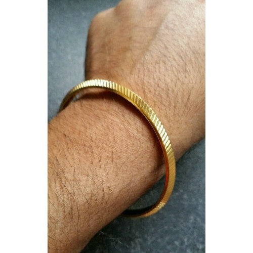 Gold Plated Designed Ridged Sikh Singh Khalsa Kada Bangle Kara Bracelet QD2