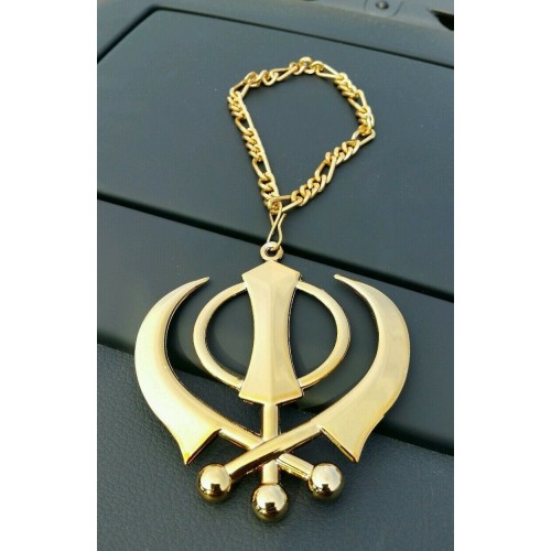 Xlarge punjabi sikh steel khanda golden colour car rear mirror hanging pendant