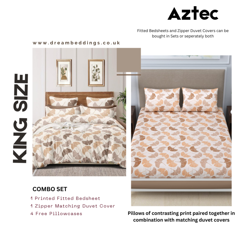 Dream Beddings AUTUMN FOLIAGE Fitted Sheet & Duvet Cover - Sepia & White, Autumn Leaves Design