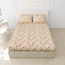 Dream Beddings BRITISH FLORALS Bedding Fitted Sheet in Cotton - Beige, Green, and Rose