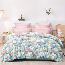 Dream Beddings FLORA FOUNTAIN Bedding - Fitted Sheets | Duvet Cover | Pastel Combination of Florals | Cotton | Sky Blue and Pink