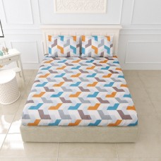 Dream Beddings Cascading Shapes Fitted Sheets Geometric Bedding | Cotton | White Blue Grey Beige
