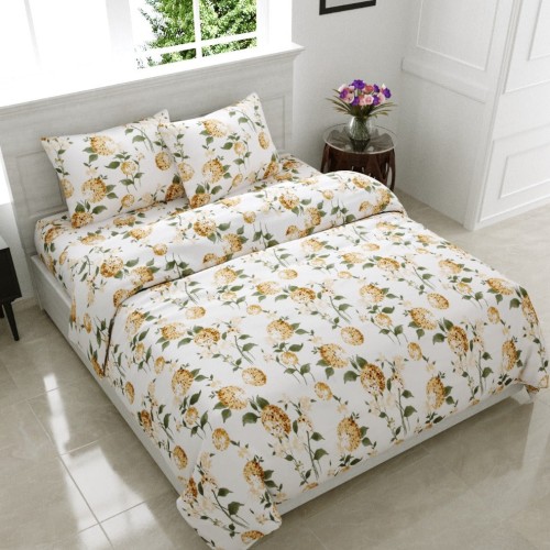 Dream Beddings Dhalia Bouquet Floral Pure Cotton Bedding| Duvet Cover | Fitted Sheet | Premium Quality | Brown