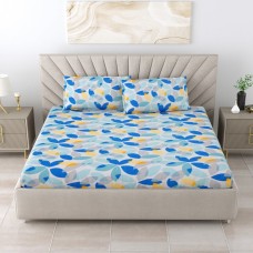 Dream Beddings BLUE SPRUCE Fitted Bedsheets and Matching Duvet Covers - Overlap Petals Style | White, Blue, Light Blue & Yellow