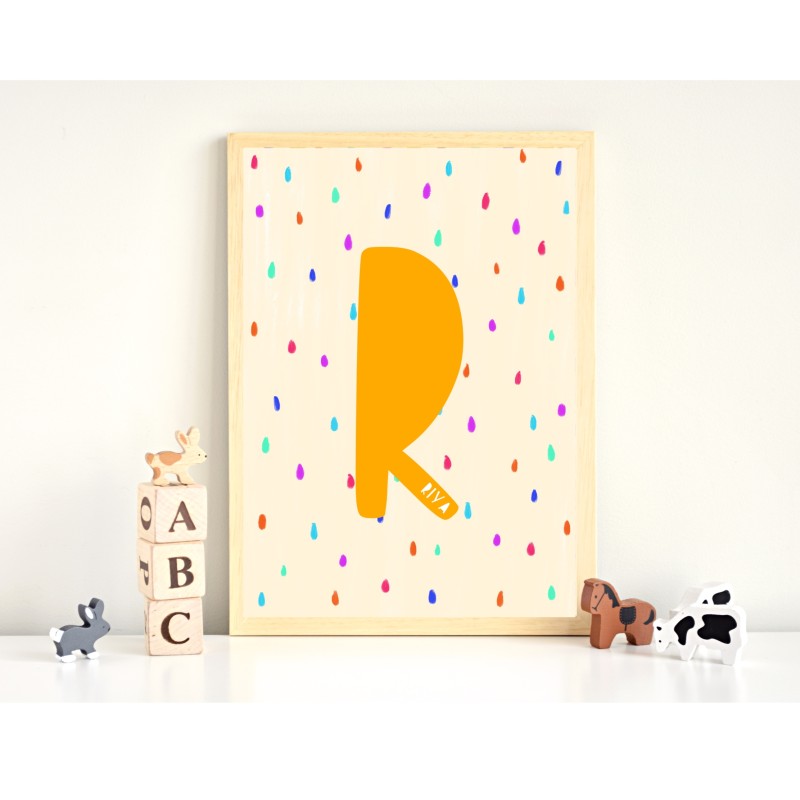Kids Personalised initial Print, Alphabet Prints, Customisable Nursery Wall Art, New Baby Gift, 1st Birthday Present, Rainbow Print