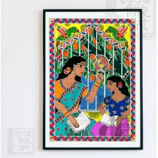 Mother's Day Gift Print Madhubani Indian Art Mother Daughter Parrots Wall Art Print