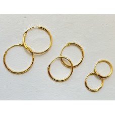 Pure 22k Solid Yellow Gold Hoops, Plain Ear Hoops, perfect for everyday use, traditional India/Pakistan style. 