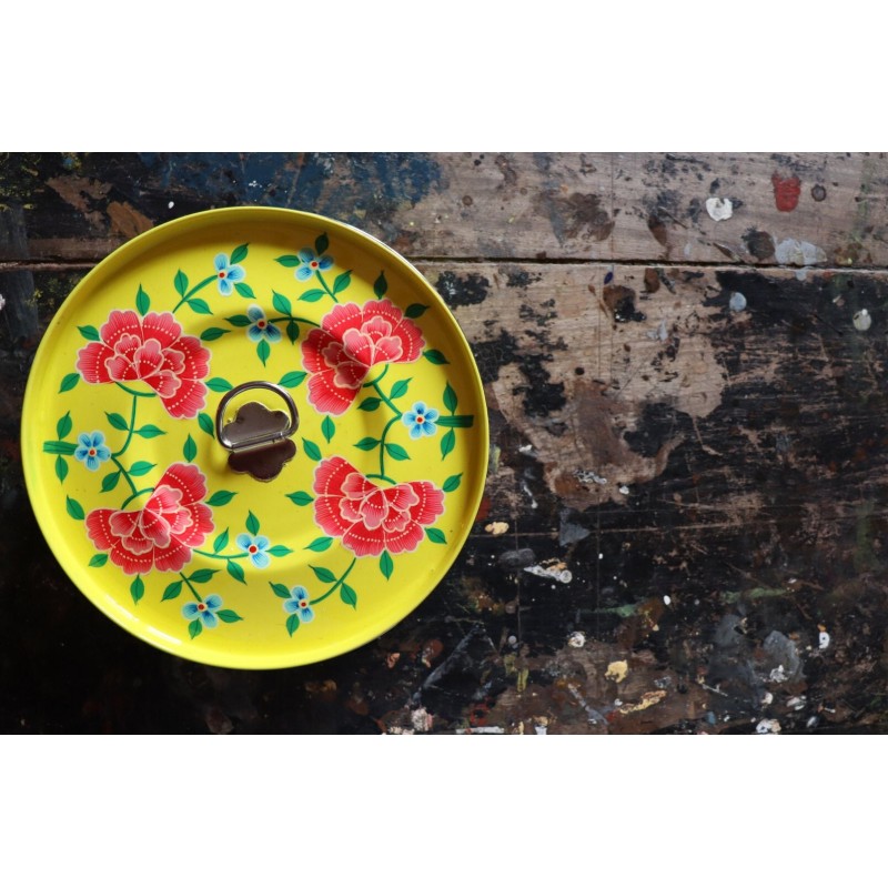 Pretty Tiffin Spice Tin Masala Dabba Spice Storage Dabba Box Hand Painted Stainless Steel Flowers Holds 7 Spices