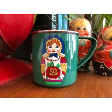 Hand Painted Stainless Steel Mug, Enamel Mug, Tin Mug, Camping Mug, Russian Dolls, Folk Art, Nesting doll.