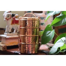 Copper Hammered Traditional Indian Tiffin Lunchbox, 4 Compartment Tiffin, Dabba box. Copper Lunchbox, Lunch Pail, Picnic Box