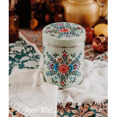 Pretty Tiffin Large Kitchen Canister Hand Painted Floral Stainless Steel 15cm Height Tea Caddy, Tea Storage, Tin Tin, Chai Tin