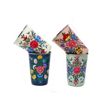 Set Of Four Pretty Tiffin 350ml Set of Hand Painted Floral Stainless Steel Tumbler Cups - Perfect for Camping, Outdoor, Metal Water Cup