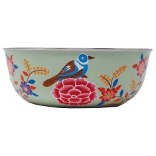 Hand Painted Salad Bowl, Fruit Bowl or Serving Bowl, Metal Bowl, 'She's An Exotic Bird' Pistachio