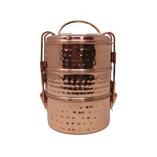 Copper Hammered Traditional Indian Tiffin Lunchbox, 3 Compartment lunchbox, Dabba box, Lunch Pail, Copper Lunchbox