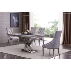 Zenith Velvet Fabric Dining Chair Grey with Stainless Steel Legs (2s)