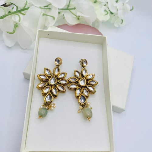 Grey Kundan Designer Earring