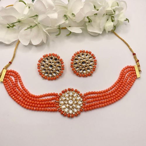 Orange Beaded choker set