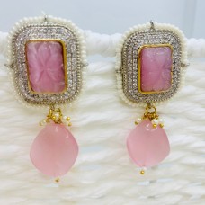 Pink sana silver polki studs