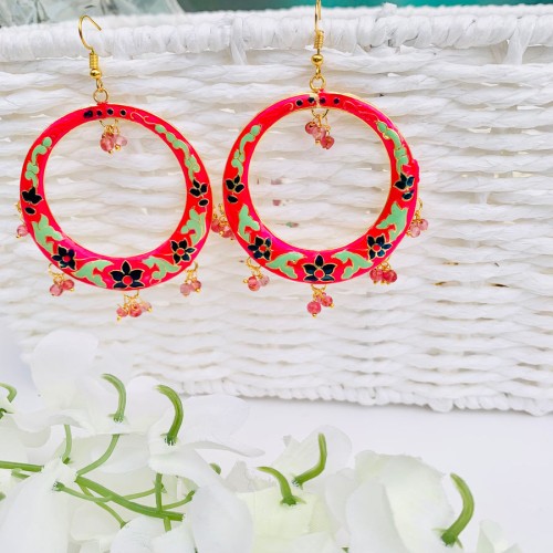 Magenta Meenakari Hoop/earrings