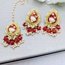 Red Meenakari Maang Tika Set