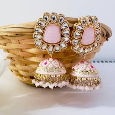 Pink Meenakari Jhumki Earrings