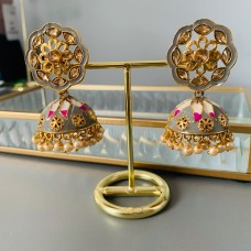 Grey Meenakari Jhumki Earrings