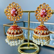 Red Meenakari Beaded Jhumki