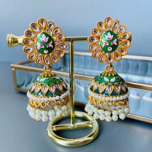 Green Meenakari Beaded Jhumki