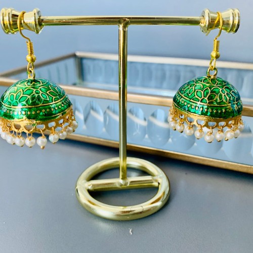 Green Meenakari Jhumki