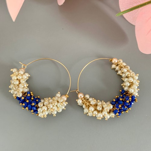 Blue Beaded Hoops