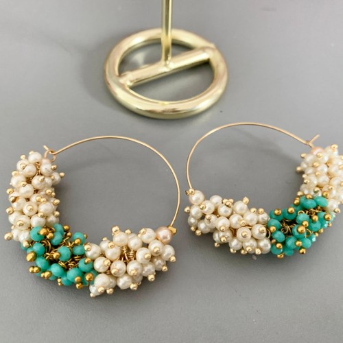 Turquoise Beaded Hoops