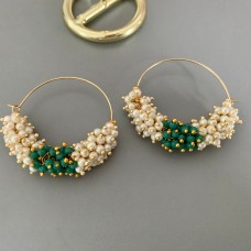 Green Beaded Hoops