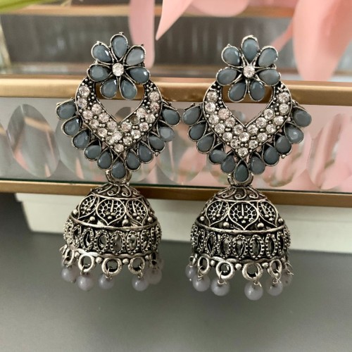 Grey Studded oxidised Jhumki/Earrings