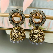 Grey Studded Antique Gold Jhumki/Earrings