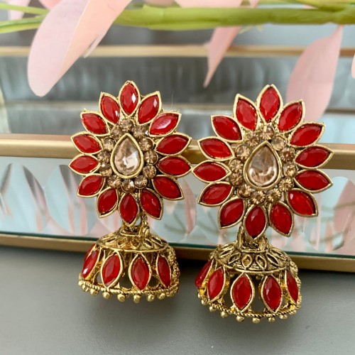 Red Zoya Gold Jhumka/Earrings