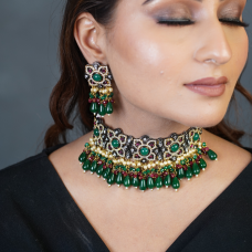 Oxidised green saanvi Choker Set