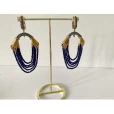 Blue Beads Gold Earrings.