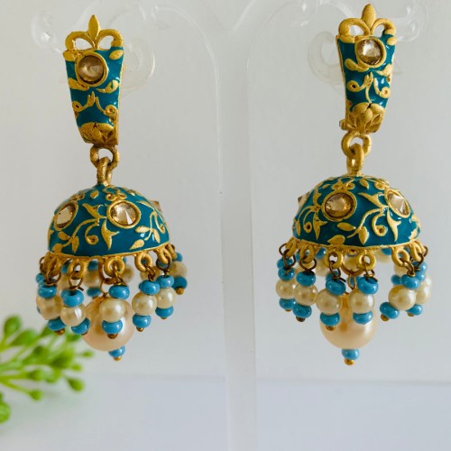 Turquoise Meenakari Jhumki/Earrings