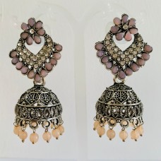 Pink Studded oxidised Jhumki/Earrings