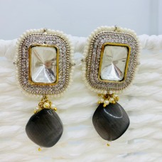 Silver Grey Polki Earrings