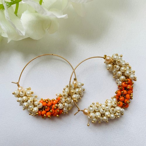 Orange Beaded Hoops