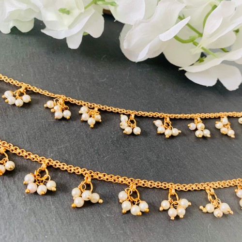 Gold White Beads Anklets/ Payal