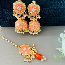 Peach Zara Maang Tika Set