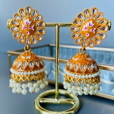 orange Meenakari Beaded Jhumki