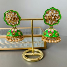 Green Meenakari Jhumki Earrings