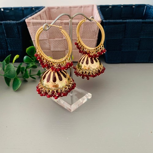 Maroon Hoops Jhumki/Earrings