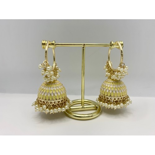 Off white Meenakari Hoop Jhumka/Earrings