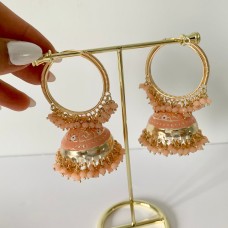Peach Meenakari Hoop Jhumka/Earrings