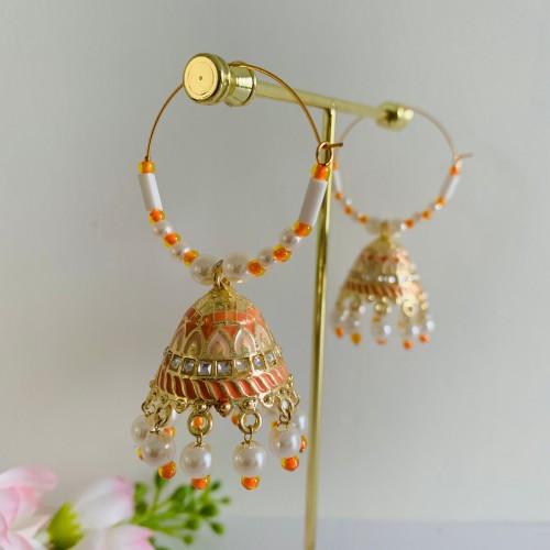 Orange Meenakari Hoop Jhumki/Earrings